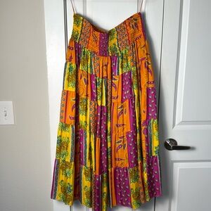 Ralph Lauren Black Label Silk Patchwork Midi Skirt